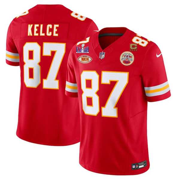 Mens Kansas City Chiefs #87 Travis Kelce Red 2024 F.U.S.E. Super Bowl LVIII Patch With NKH Patch And 4-star C Patch Vapor Untouchable Limited Jersey Dzhi